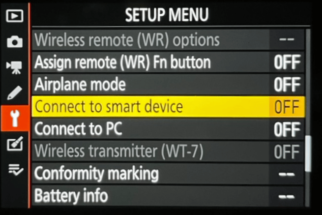 Setup Menu — Connect to smart device