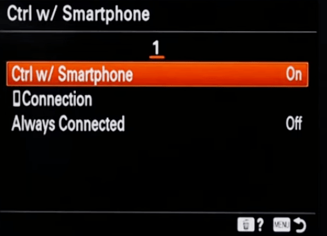 Camera menu — Ctrl w/ Smartphone set to On