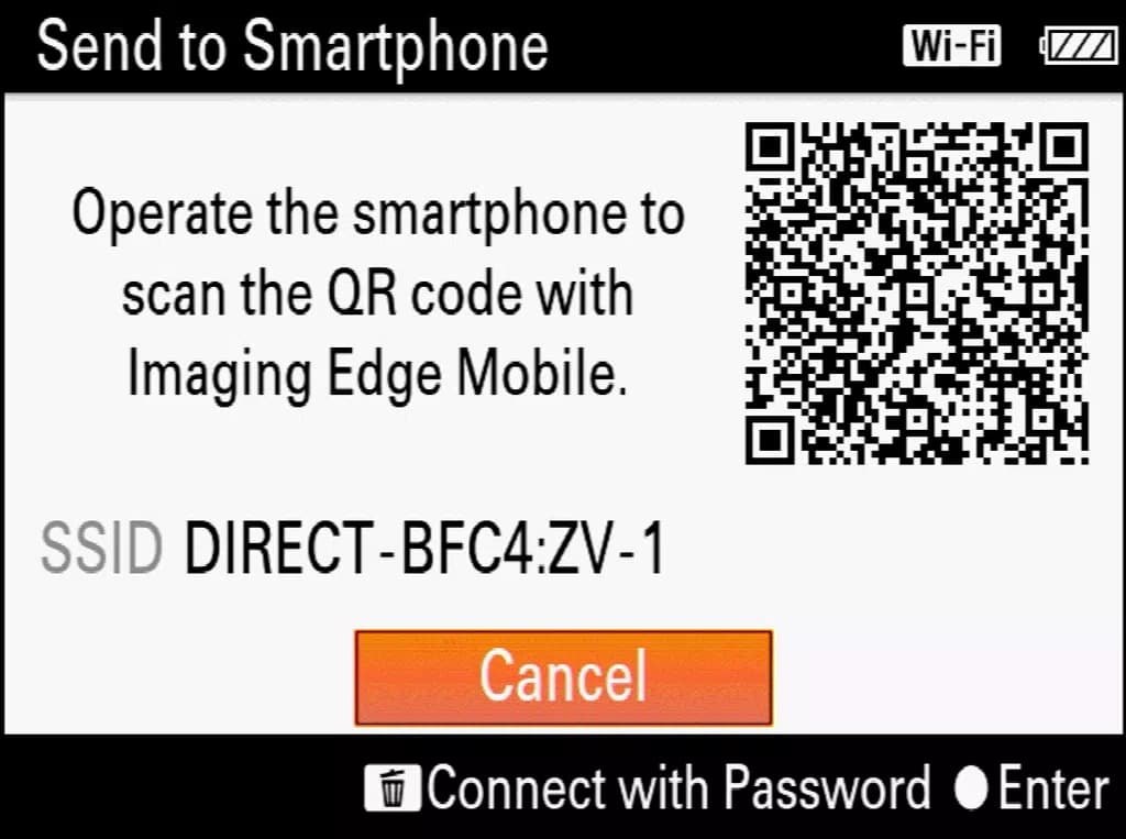 Camera — QR code screen with SSID
