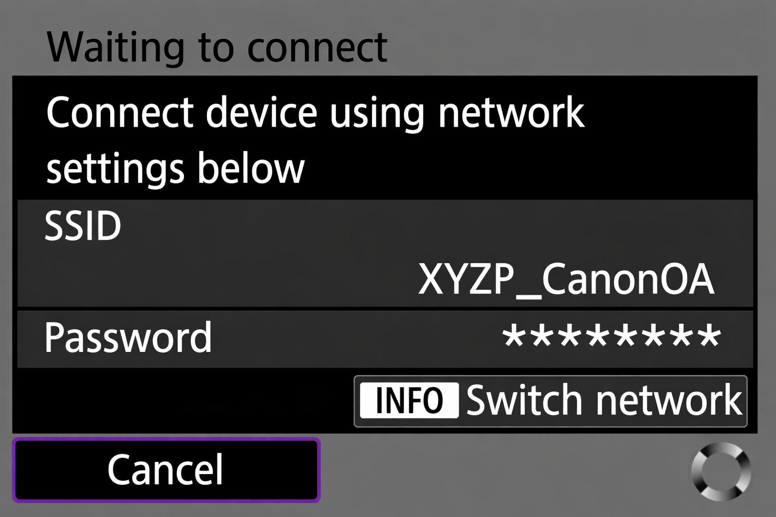 กล้อง — แสดง SSID และรหัสผ่าน