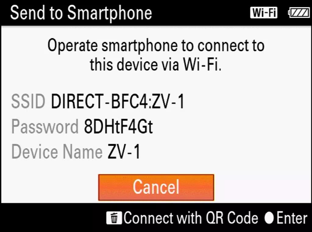 Camera — SSID and password view