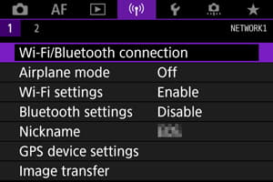 Camera menu — Wi-Fi/Bluetooth connection